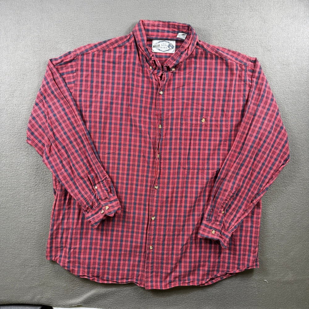 Vintage Box Office‎ Button Down Shirt Mens 2XL Red Blue Plaid Cotton Grandpacore